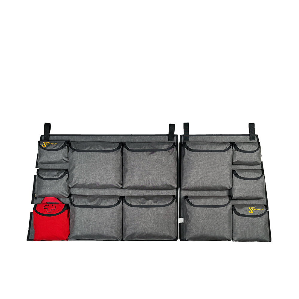 Organisateur de lunette arrière SHE-WOLF pour Toyota Land Cruiser J78 Bush Taxi avec trousse de premiers secours ou poche amovible à déchirer